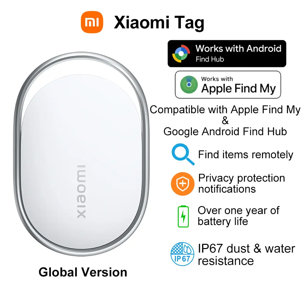 Xiaomi Tag Smart Anti Lost Device, Find Items Remotely, Compatible with for Apple Find My & for Google Android Find Hub, Global Version