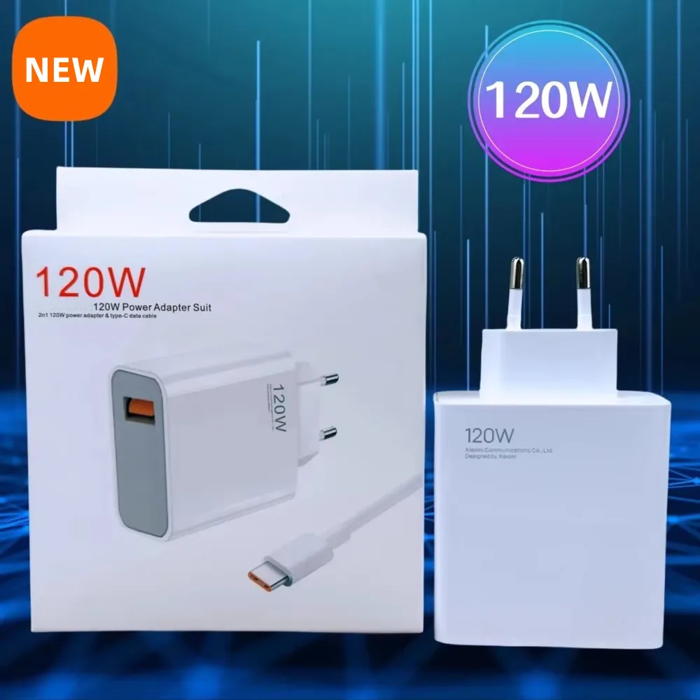 For Xiaomi 14T 13 Pro 120W Charger Turbo Fast Charging EU/US Plug Power Adapter 6A Type C Cable For Redmi K80 K70 K50 Pro