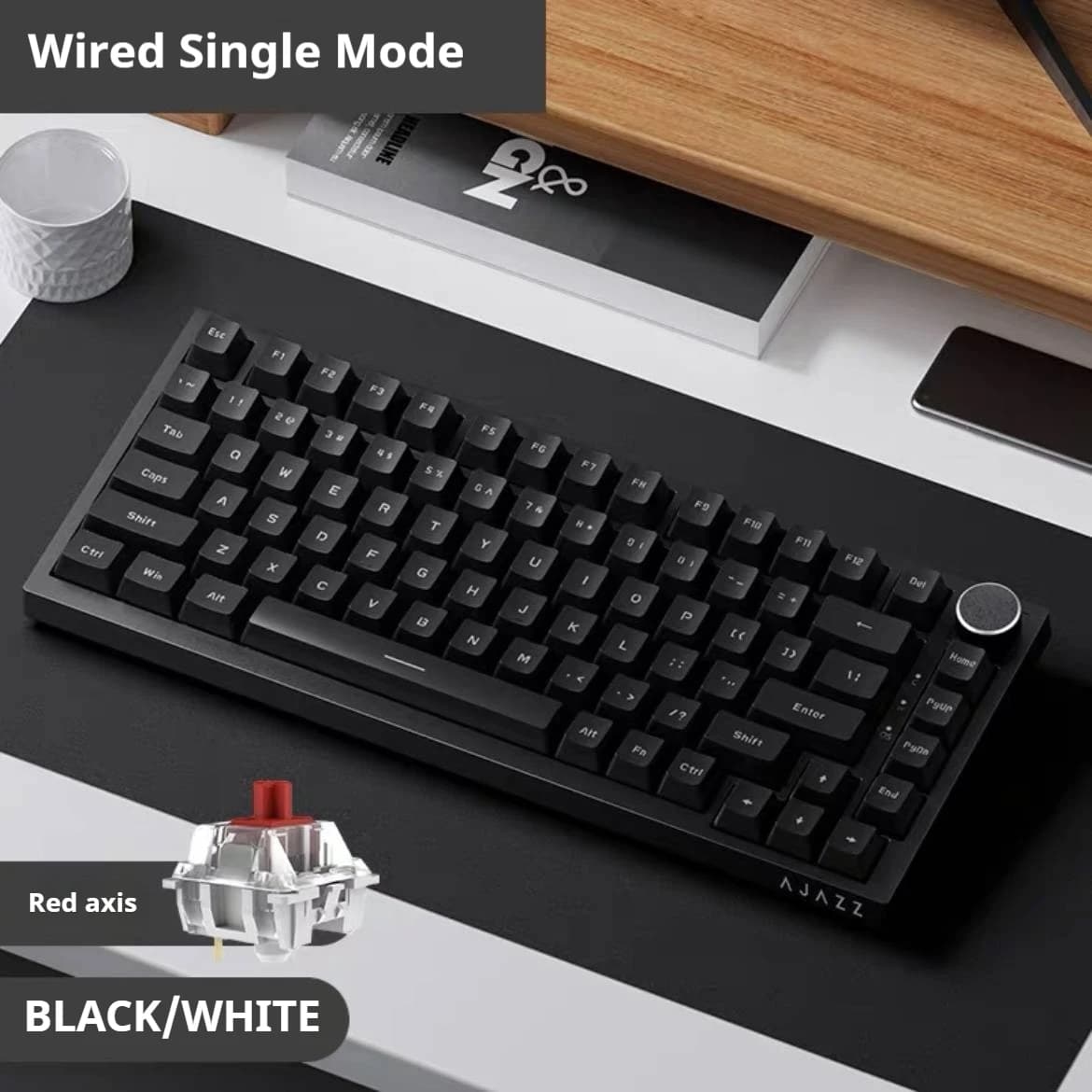 AJAZZ AK820 75% Layout Wired Mechanical Gaming Keyboard, with Volume Knob, Southward LED, PBT Keycaps, Programmable RGB,