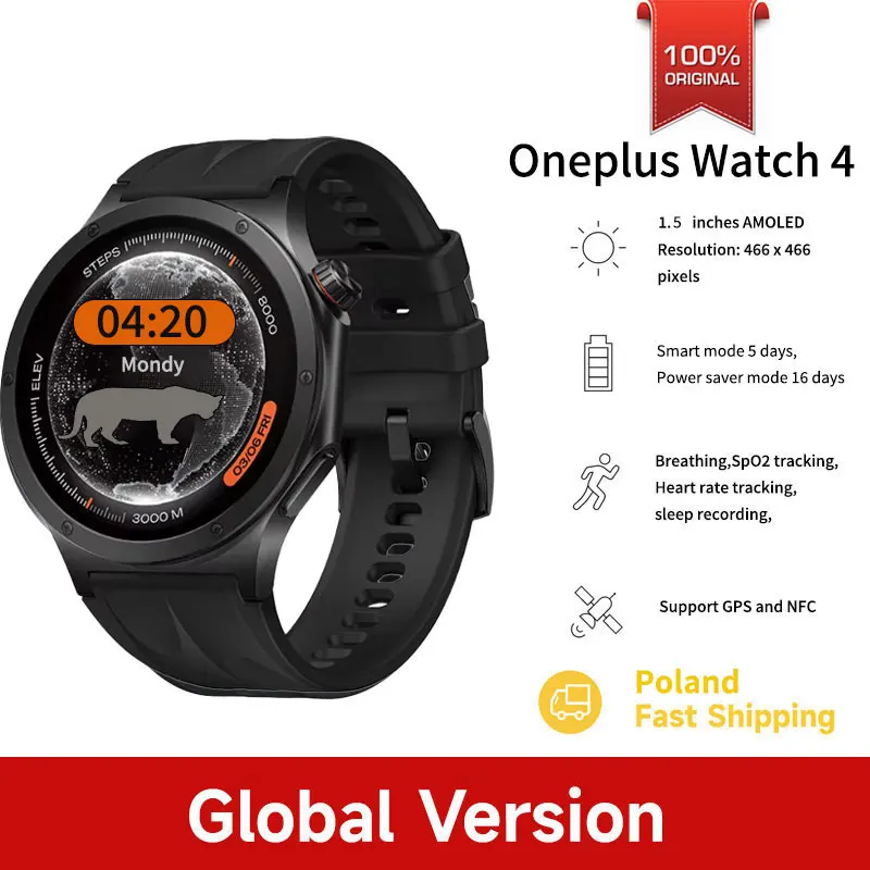 Global version OnePlus Watch 4 Smartwatch 1.5 inches Wear OS by Google Snapdragon W5 up to 16 days Google Wallet