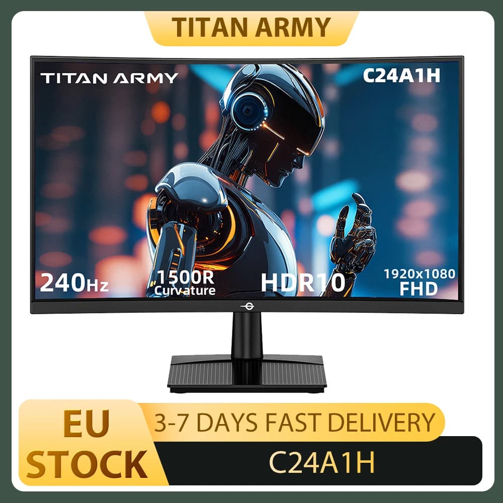 TITAN ARMY C24A1H Gaming Monitor 23.6 inch 1500R Curved VA Screen, 1920*1080 240Hz, Dynamic OD, FreeSync, HDR10, 96% sRGB, Game+