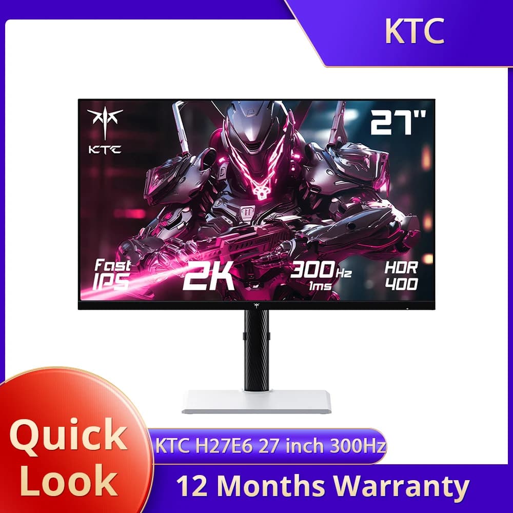 In Stock! KTC H27E6 27 inch Gaming Monitor, 2560*1440 QHD Fast IPS Screen, 300Hz 240Hz Refresh Rate, HDR 400, 1ms Response Time, FreeSync & G-Sync, 144% SRGB, VESA Mountable, 2*HDMI 2.1, 2*DP 1.4, 1*USB 2.0, 1*Earphone