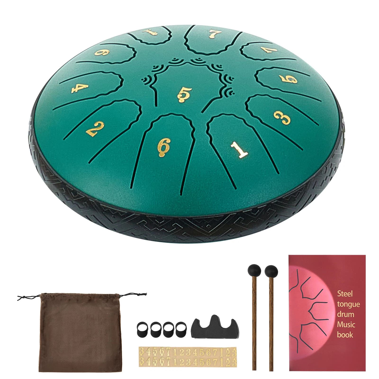 SucceBuy Steel Tongue Drum Rain Drum for Outside Garden Musical Drums with Music Book & Mallets Percussion Instrument for Yoga