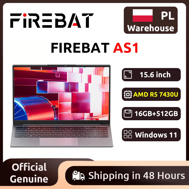 Firebat AS1 AMD R5 7430U 2026 New Laptop 6 Cores 15.6 inch 16GB DDR4 RAM 512GB SSD UP to 4.3 Ghz Notebook