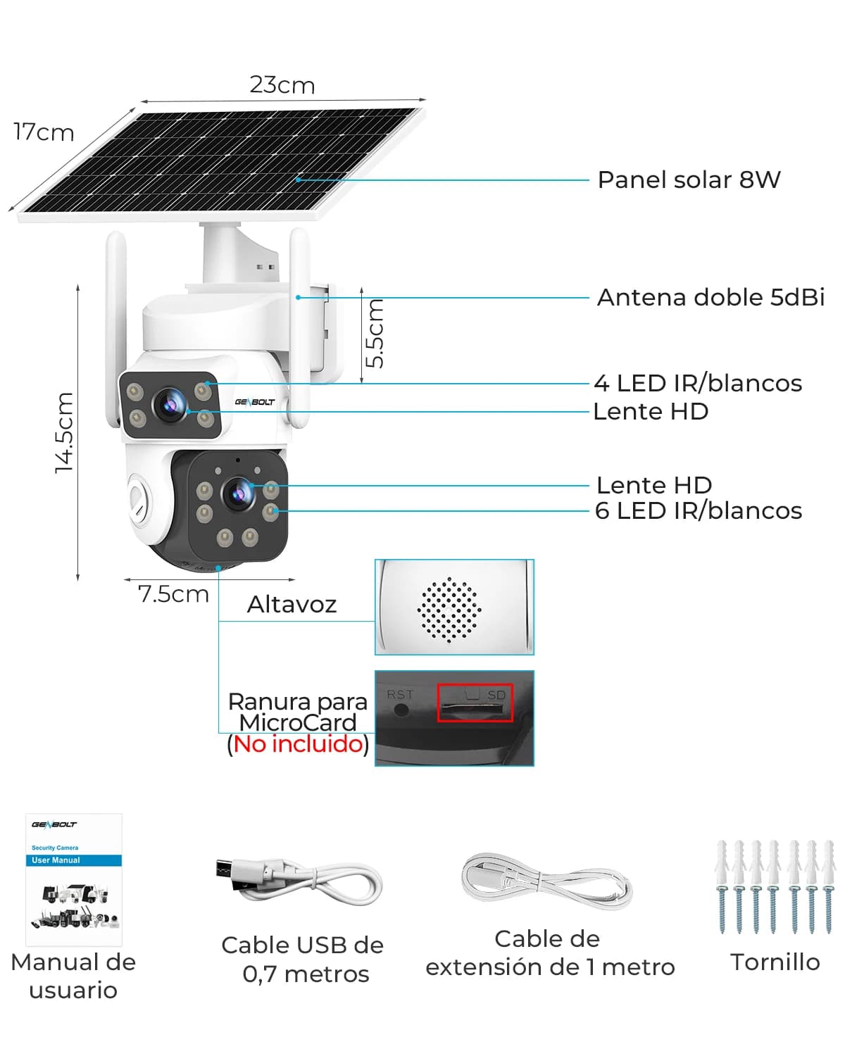 2.5K Outdoor Solar Security WIFI Camera AOV 24/7, Dual Motion Detection, with SIM, 15600mAh Night Vision for Patio/Garage GENBOL