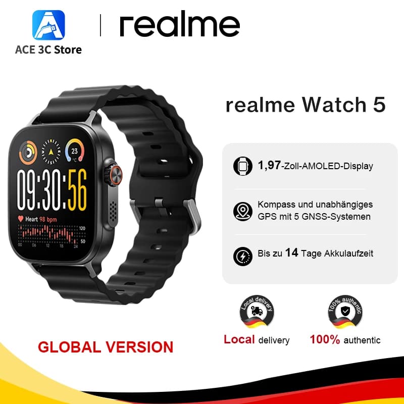 realme watch 5 Global Version 1.97" AMOLED 460mAh 14-Day Battery Life 300+ Themes Support GPS GNSS IP68 waterproof