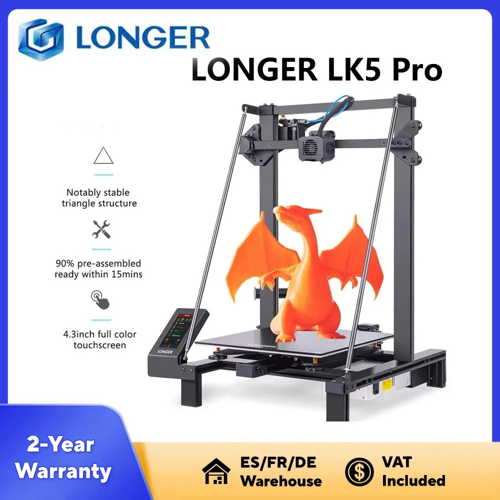 LONGER LK5 Pro 3D Printer, 90% Pre-Assembled, 300 × 300 × 400mm Large Build Volume, 4.3" Color Touchscreen, Dual Blower Fans, Stable Triangle Frame, High-Precision FDM 3D Printer