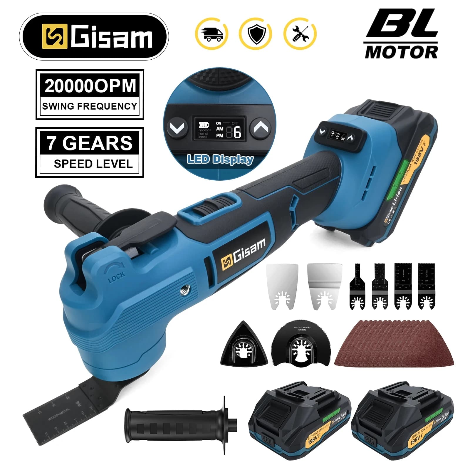 Gisam 7Gear Brushless Oscillating MultiTool 20000OPM Electric Woodworking Cutting Saw Home Decoration for Makita 18v Battery Pin