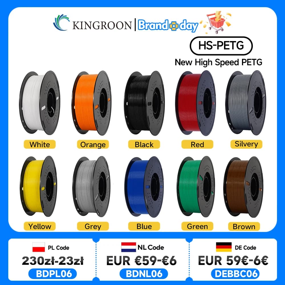 KINGROON Newest HS-PETG 3D Printer Filament 1.75mm High Speed 3D Printinng Material Hyper PETG 5KG 10KG Mix Color