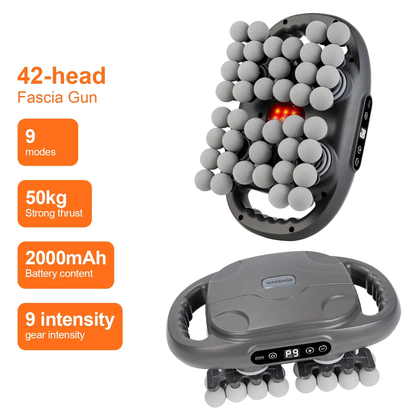 42 Heads Wireless Fascia Massage Gun High Frequency Vibration Deep Tissue Massager Full Body Neck Back Waist Leg Fitness Relax Fascia masajeador