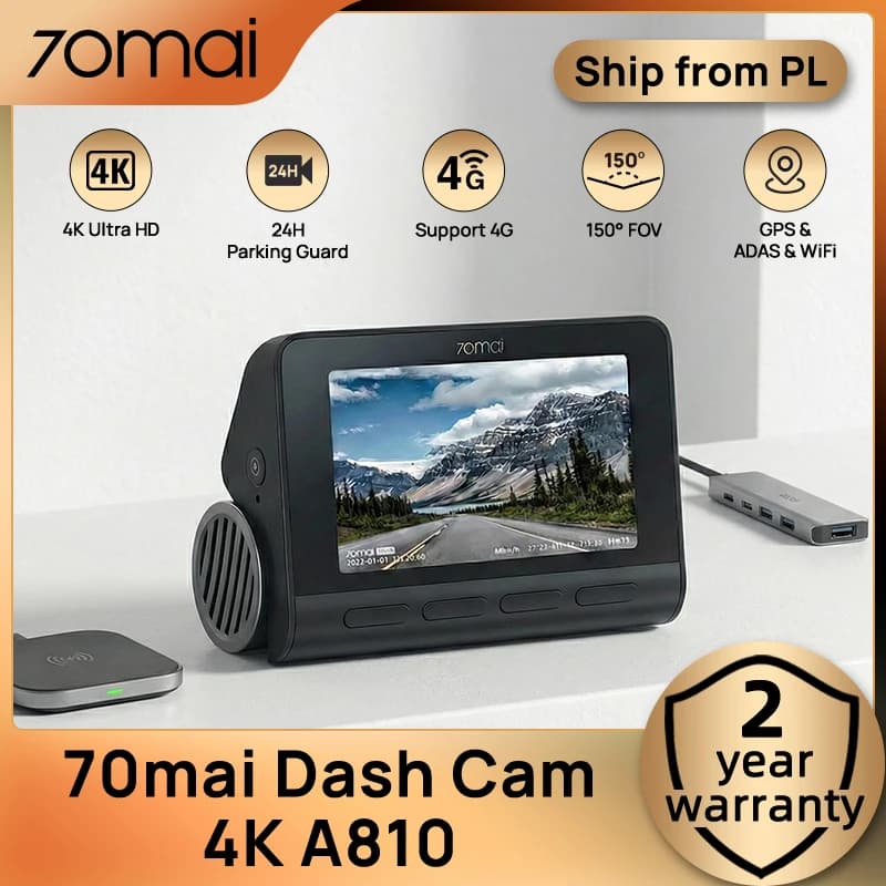 70mai Dash Cam 4K A810 Ultra HD 150° FOV 24Hours Parking Monitor ADAS, Coordinates by Built-in GPS WIFI&4G For Extreme Weather
