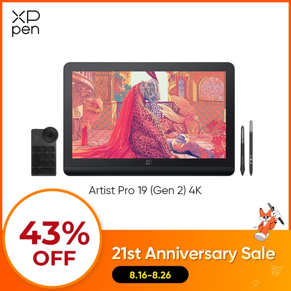 XPPen Artist Pro 19 (Gen 2) 4K Graphics Tablet Monitor with 99.8% SRGB X3 Pro Stylus 18.4 Inch Drawing Display for Windows Mac
