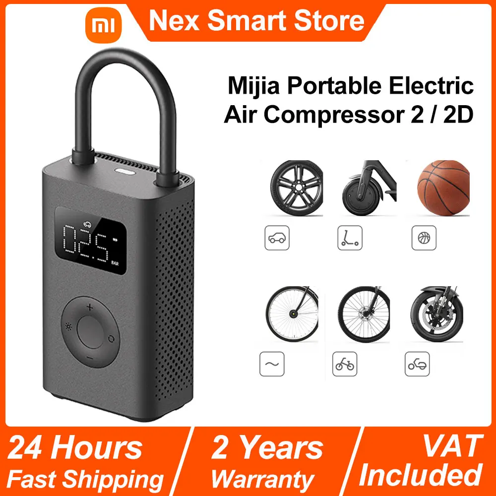 Xiaomi Mijia Portable Electric Air Compressor 2D, Portable Electric Air Pump, Smart Digital Tire Pressure Detection Inflator