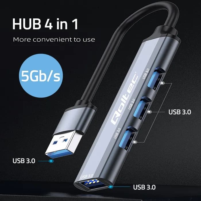 Qoltec Hub Adapter USB 3.0 4 in 1 | 4x USB 3.0