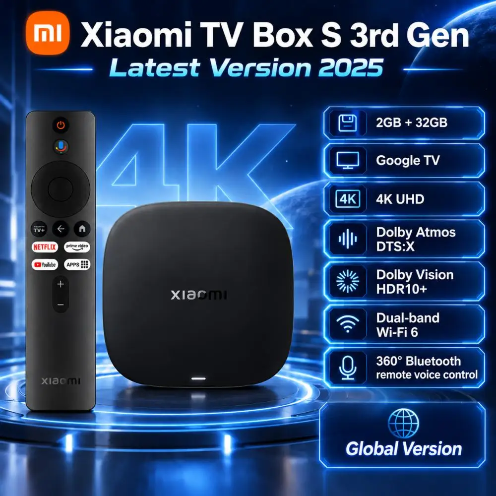 New Xiaomi TV Box S 3rd Gen, Smart Android TV Box 4K UHD Media Player,Dolby Vision HDR10+ Google Assistant Google TV Set-Top Box