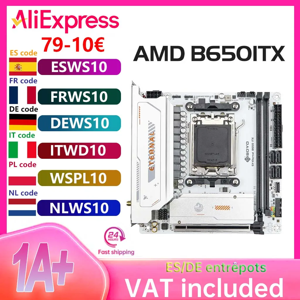 SOYO Motherboard AMD B650ITX Ryzen AM5 DDR5 Supports CPU 7000 8000 9000 Processors Pcie5.0x16 Pcie4.0x4 M.2 ARGB WIFI6