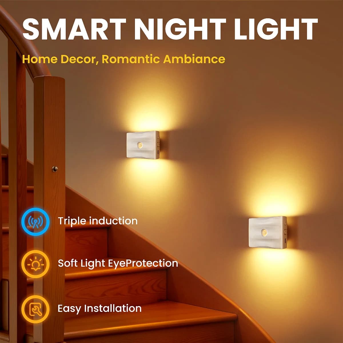 2/4/6/8PCS Rechargeable Motion Sensor Night Light, 3 Modes Adjustable Brightness Magnetic Stick-On LED Lamp 1500mAh Wall Light for Hallway Stair Bedroom Wardrobe