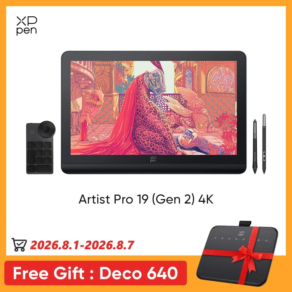 XPPen Artist Pro 19 (Gen 2) 4K Graphics Tablet Monitor with 99.8% SRGB X3 Pro Stylus 18.4 Inch Drawing Display for Windows Mac