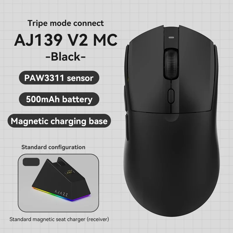 Ajazz Aj139 V2 Mc Gaming Mouse with Magnetic Paw3311 Wireless Rgb Charging Base, 24000 Dpi Bluetooth/Wired Mice Pc Gamer