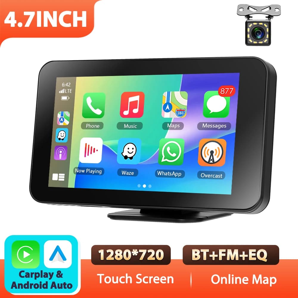 Podofo 4.7'' Car Monitor Carplay Android Auto GPS BT Multimedia Video Player Android Cast Airplay FM EQ Sound Smart Screen Player