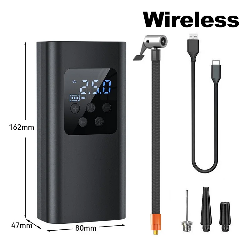 EAFC Portable Tire Inflator 150PSI Wireless Air Compressor with Digital Display Type-C Rechargeable Car Motorcycle Bicycle Pump