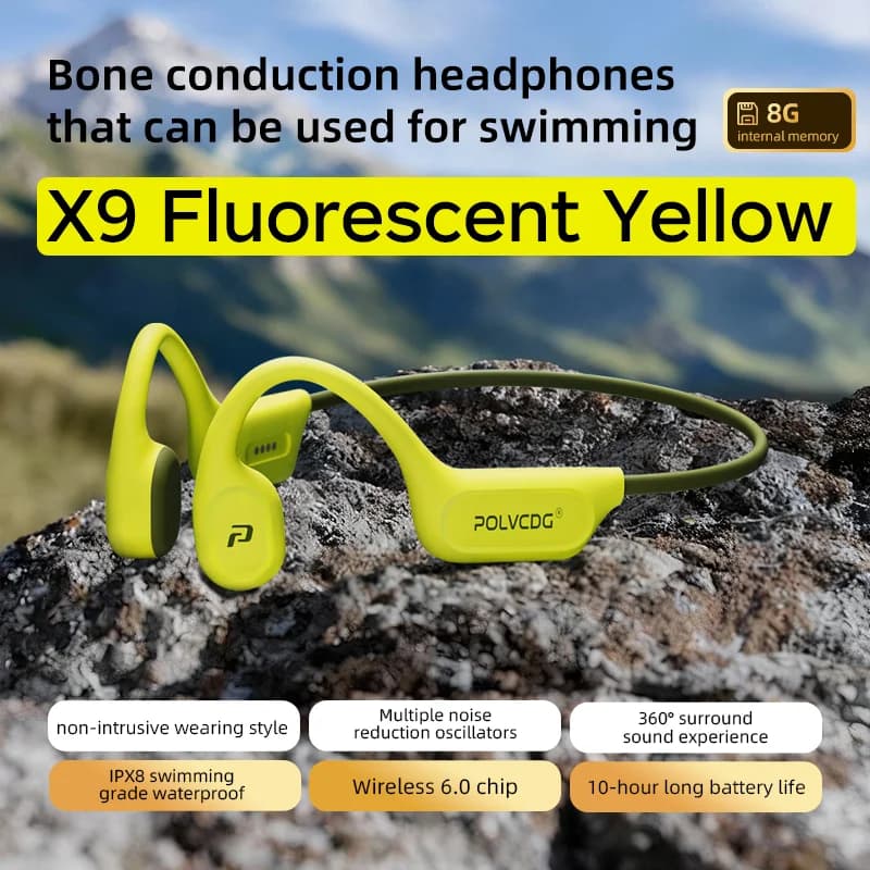 POLVCDG X9 Bone Conduction Earphones IPX8 Waterproof Open Swimming Earphones 32G Ear Hanging Earphones Tennis Running Cycling