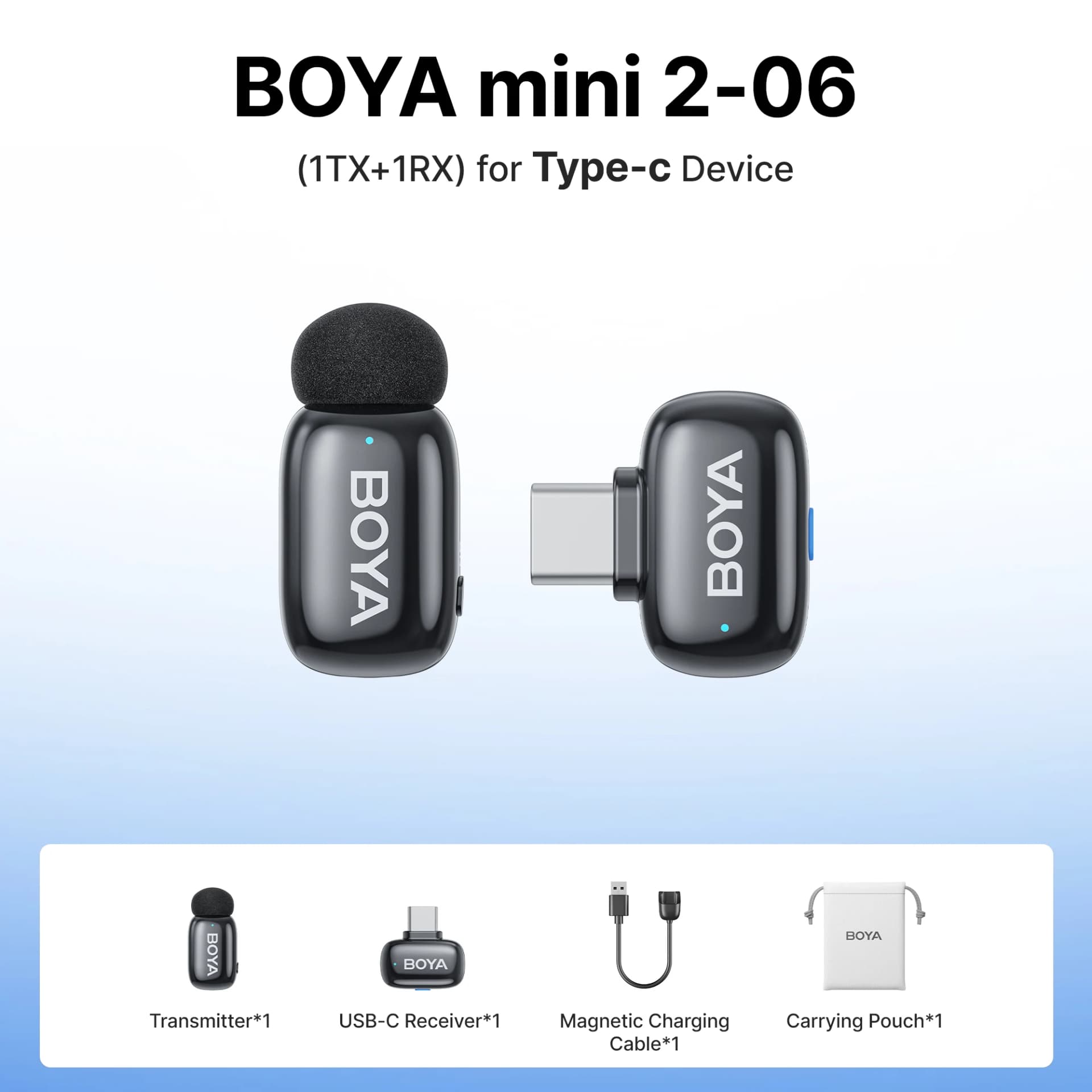 BOYA Mini 2 Wireless Lavalier Microphone AI Noise Reduction Mini Mic for iPhone 6-14/15-17 USB-C Android Phone Video Recording