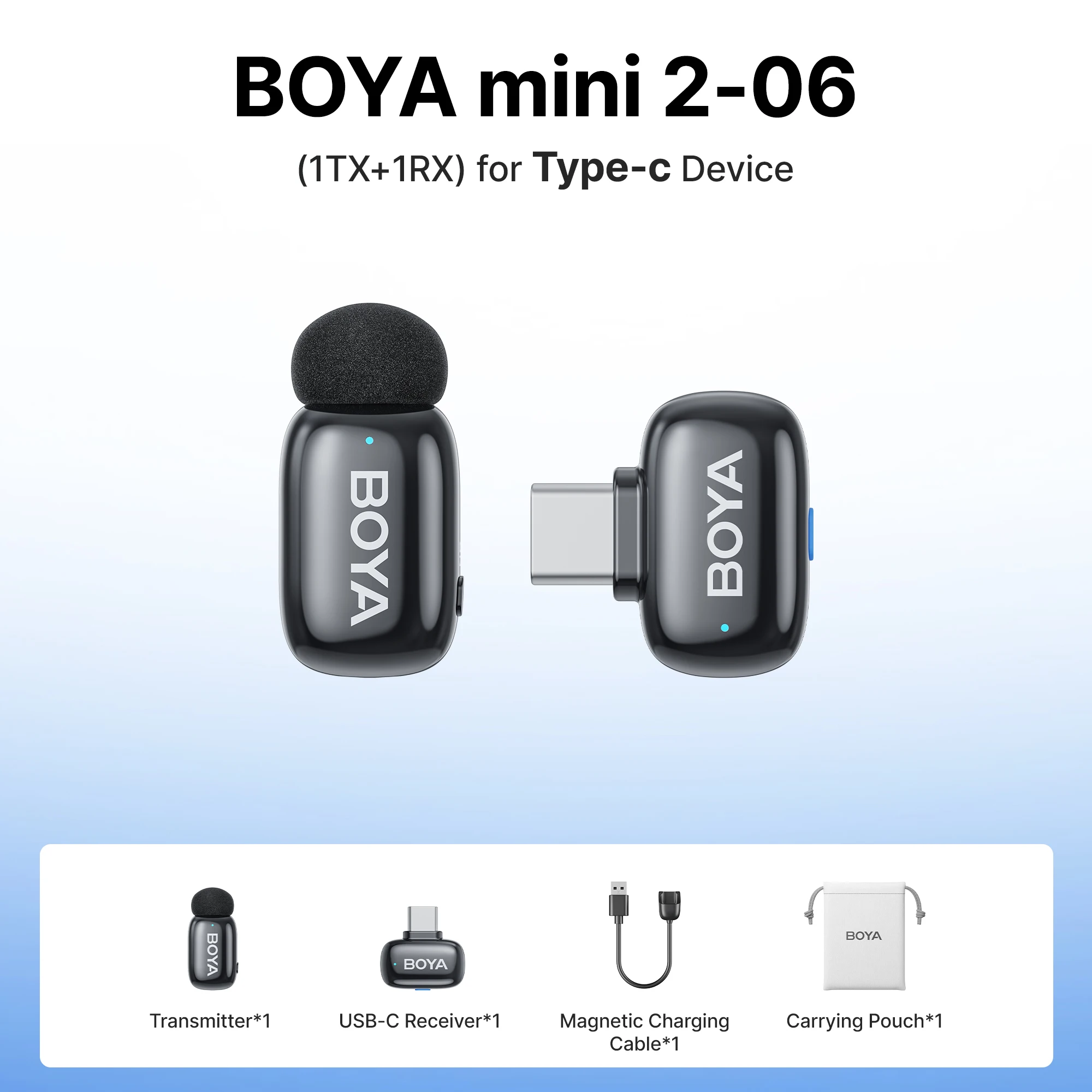 BOYA Mini 2 Wireless Lavalier Microphone AI Noise Reduction Mini Mic for iPhone 6-14/15-17 USB-C Android Phone Video Recording