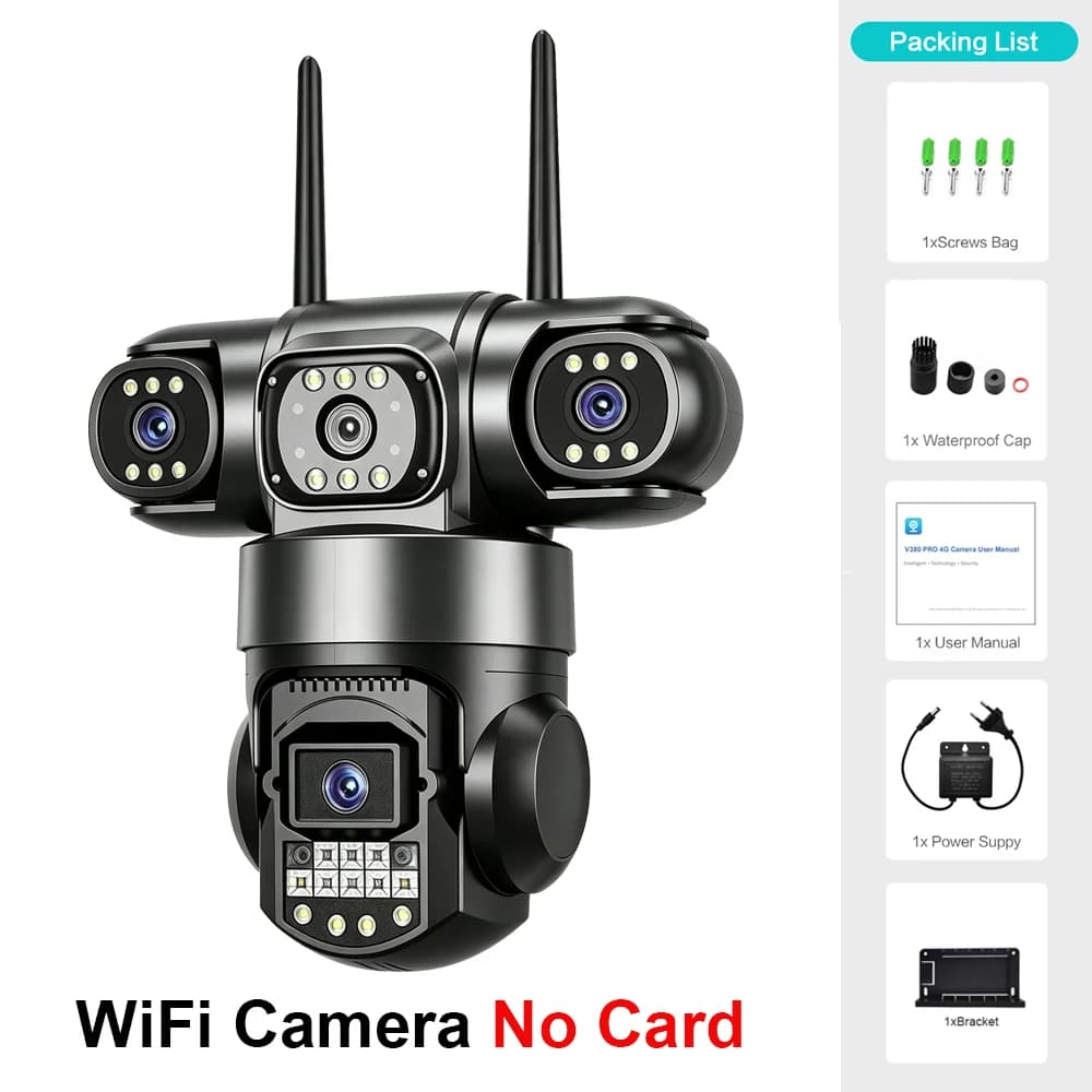 V380 Pro WiFi IP Camera 12MP 6K Triple Lens Outdoor CCTV Video Kamera Security Protection Color Night Vision Motion Detection Home Security Protection Surveillance Cameras Support Wireless&Wired Network With EU Plug