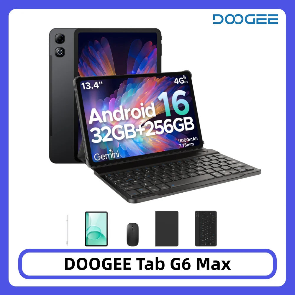 DOOGEE Tab G6 Max 2-in-1 tablet PC Android 16 Gemini AI 13.4'' 32 GB 256 GB 11000 mAh battery 7.7mm Widevine L1