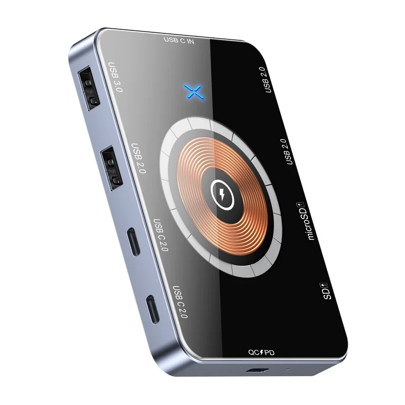Aluminum Type-C 10-in-1 USB Hub with 15W Wireless Charging USB 3.0 Multiport Dock