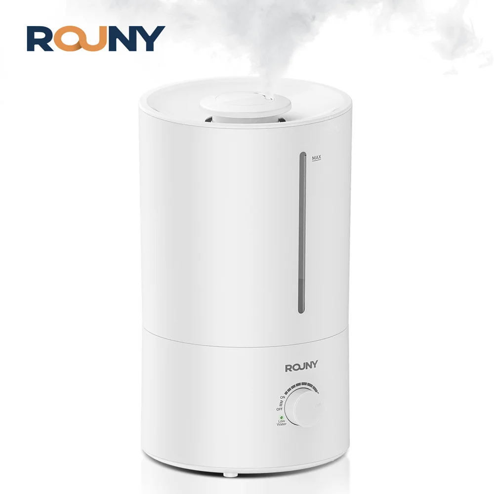 ROUNY Ultrasonic Air Humidifier 4L, BPA-Free, 360° Mist Nozzle, Auto Low-Water Shut-Off, 27h Runtime,  Bedroom-Large Room, White
