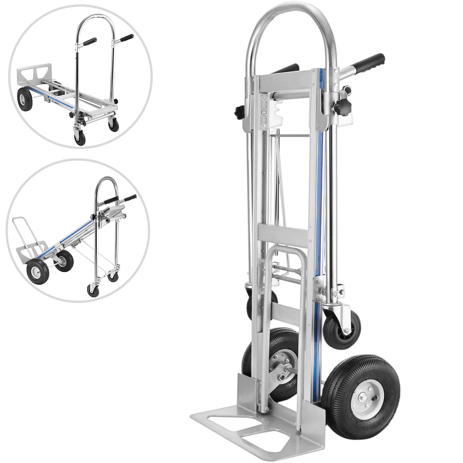 SucceBuy 3-in-1 Aluminum Hand Truck Foldable Dolly Cart 1000 lbs 350kg Max Weight for Home Using Industrial Heavy Duty Work