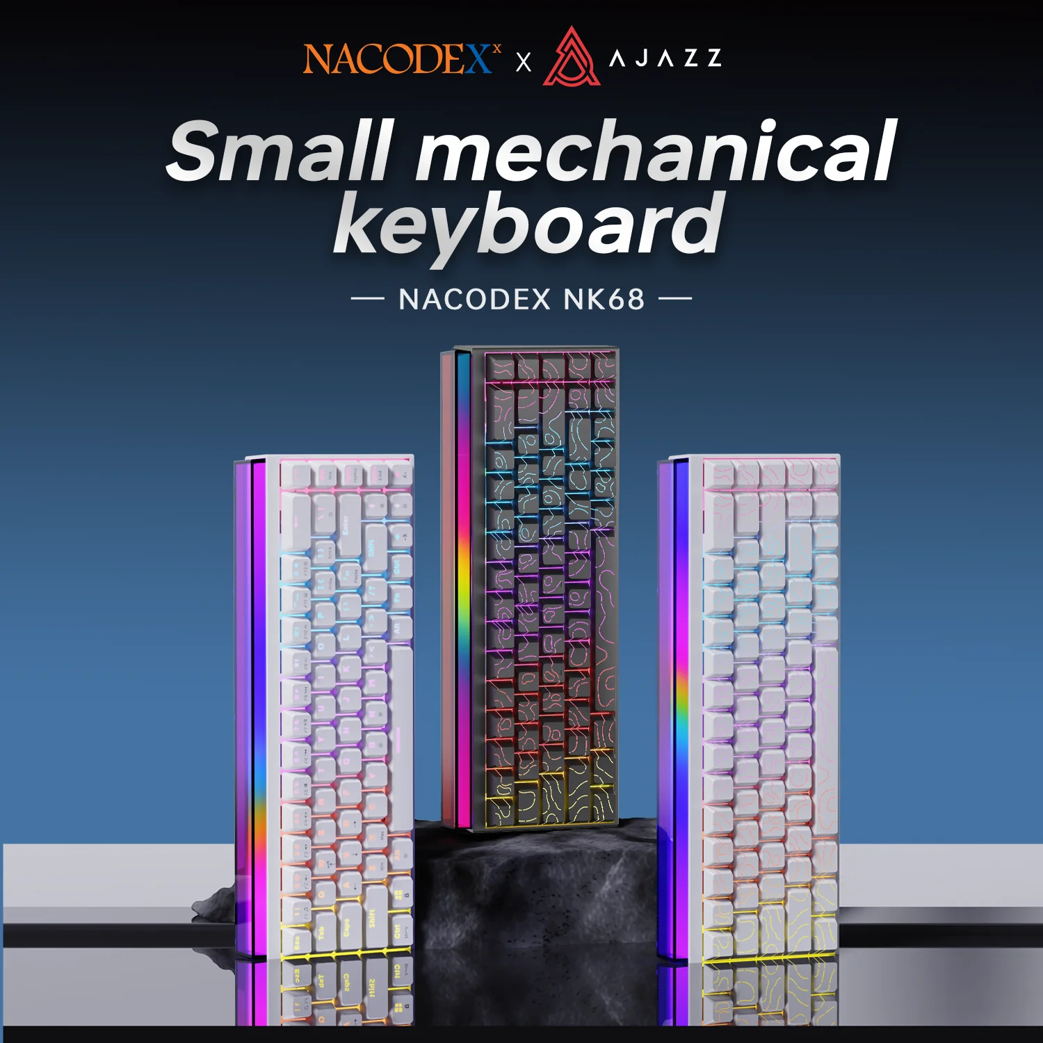 AJAZZ NK68 Mechanical Keyboard, Red Switch, OEM Side-Printed Contour White, Mixed RGB Lighting, DIY Wired Version