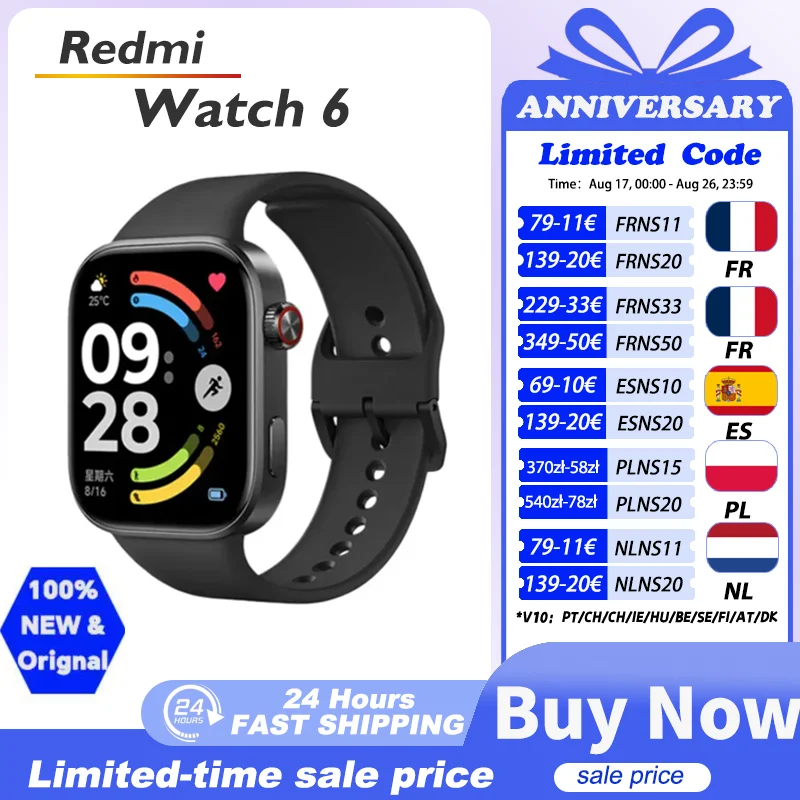Global Version Redmi Watch 6 2.07" AMOLED Screen 550mAh Battery 150+ Sports Modes 5ATM Water Resistance Xiaomi HyperOS 3