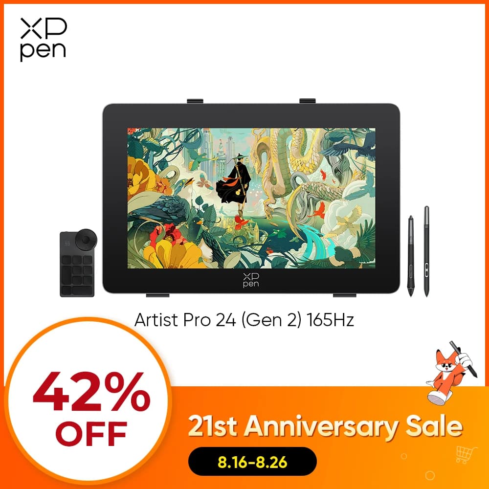XPPen 165Hz Artist Pro 24 (Gen 2) Ultraspeed Drawing Display 2.5K 23.8 Inch Graphics Tablet Monitor 16K Level X3 Pro 99% SRGB