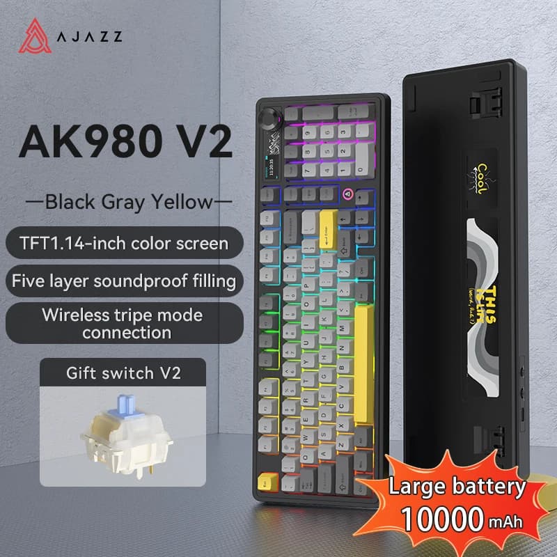Ajazz AK980 V2 Gaming Mechanical Keyboard Gift Switch Full-Size RGB Keycap Mounting Three Modes
