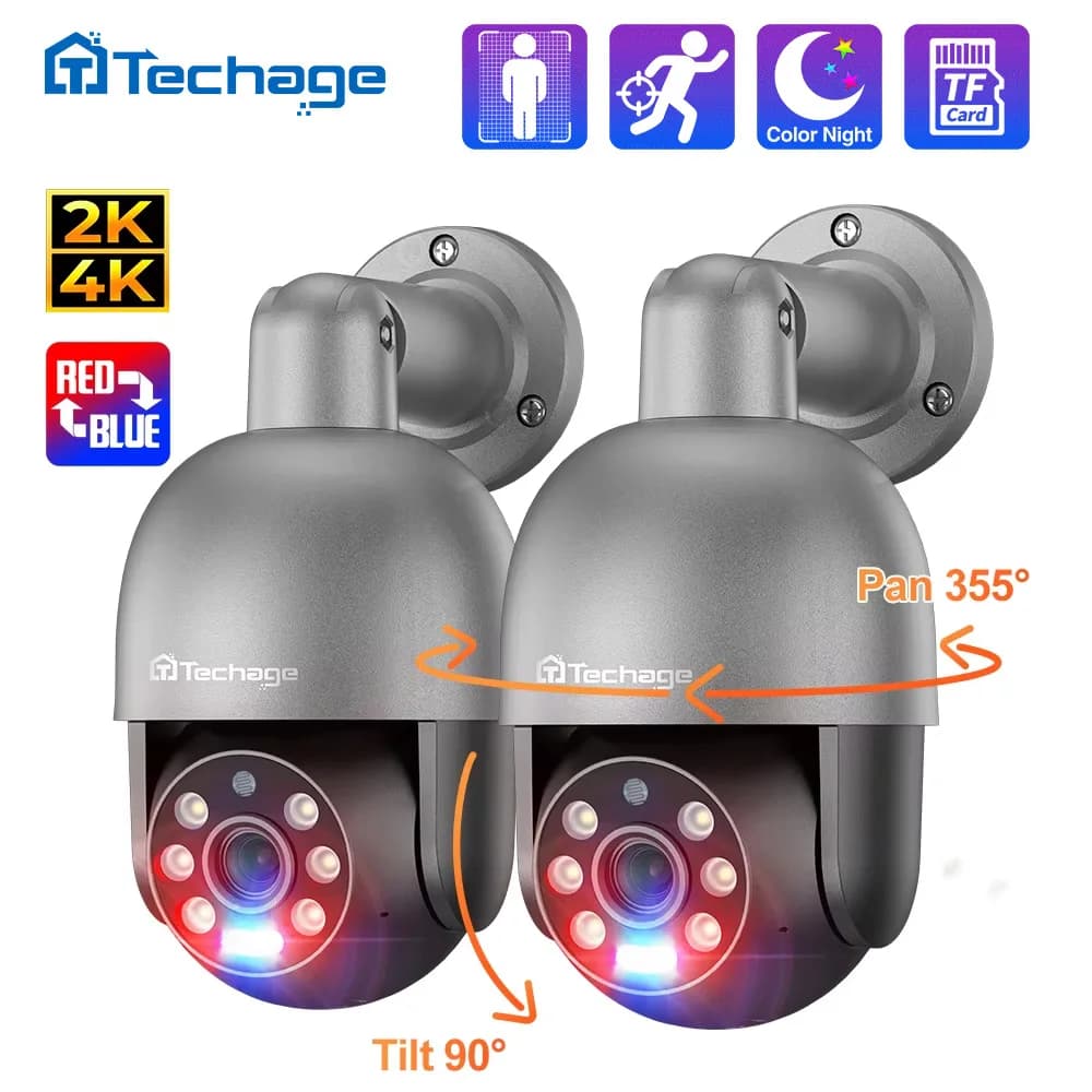 Techage UHD 4K 5MP 8MP IP Camera Red-Blue Light Alert Human Detection Night Vision PoE Security CCTV Camera Protection Video