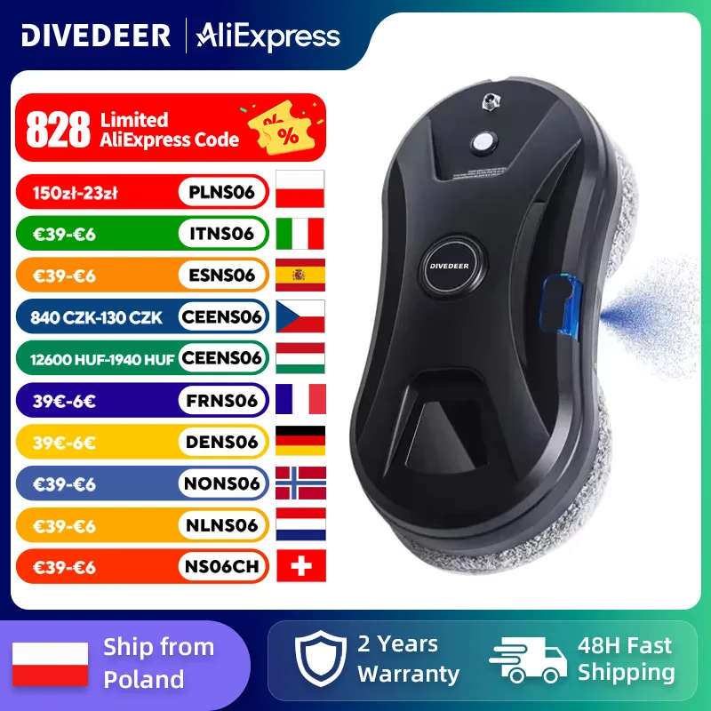 DIVEDEER YTK334 Window Cleaning Robot Water Spray Ultrathin Window Robot Vacuum Cleaner