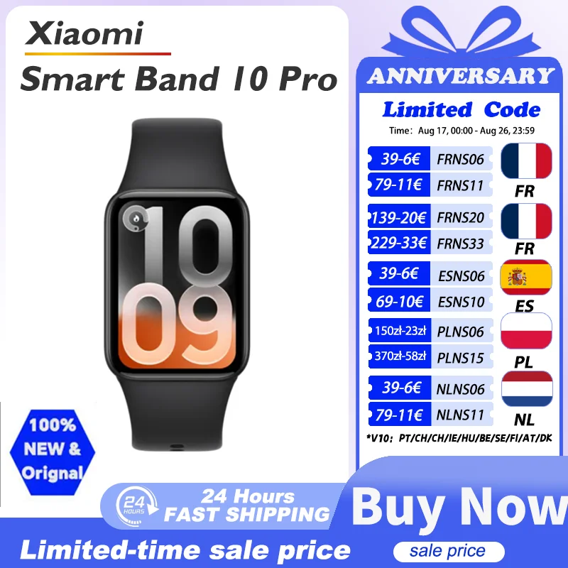 Original Global Version Xiaomi Smart Band 10 Pro Smartband 1.74" Display GPS Blood Oxygen Sport Smart Watch Bracelets Mi Band