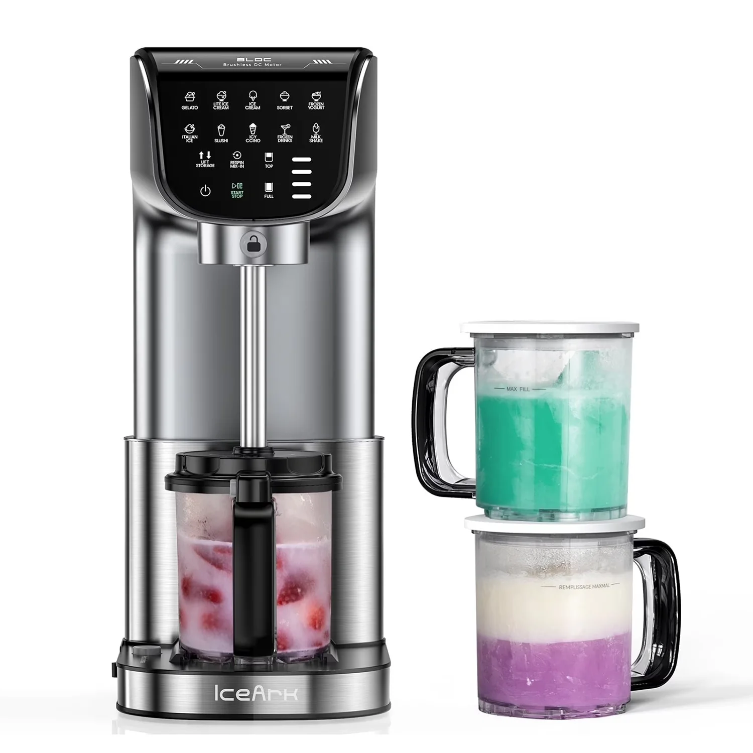 Ice Cream Maker 360° Dual Blade Frozen Treat Machine with 3 Tubs for Gelato Sorbet Yogurt Milkshake One-Touch Programs BPA-Free