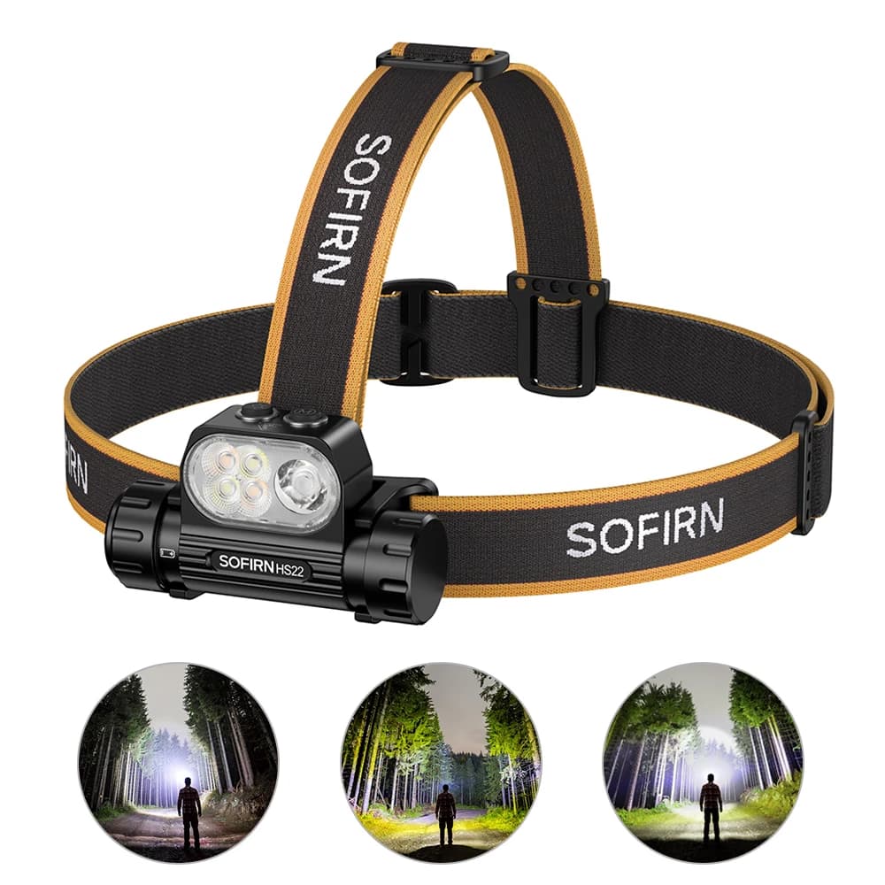 SOFIRN HS22 Headlamp SFT25R 18650 LED Flashlight 2700K-6000K Multi Light Resource USB C Rechargeable Headlight Warm Light