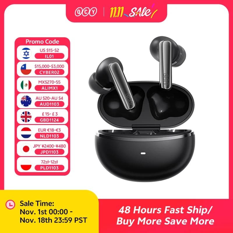 QCY MeloBuds N70 Adaptive ANC Wireless Earbuds Bluetooth 6.0 LDAC Hi-Res Audio 6 Mics Wireless Charging Earphones 50Hrs IPX5