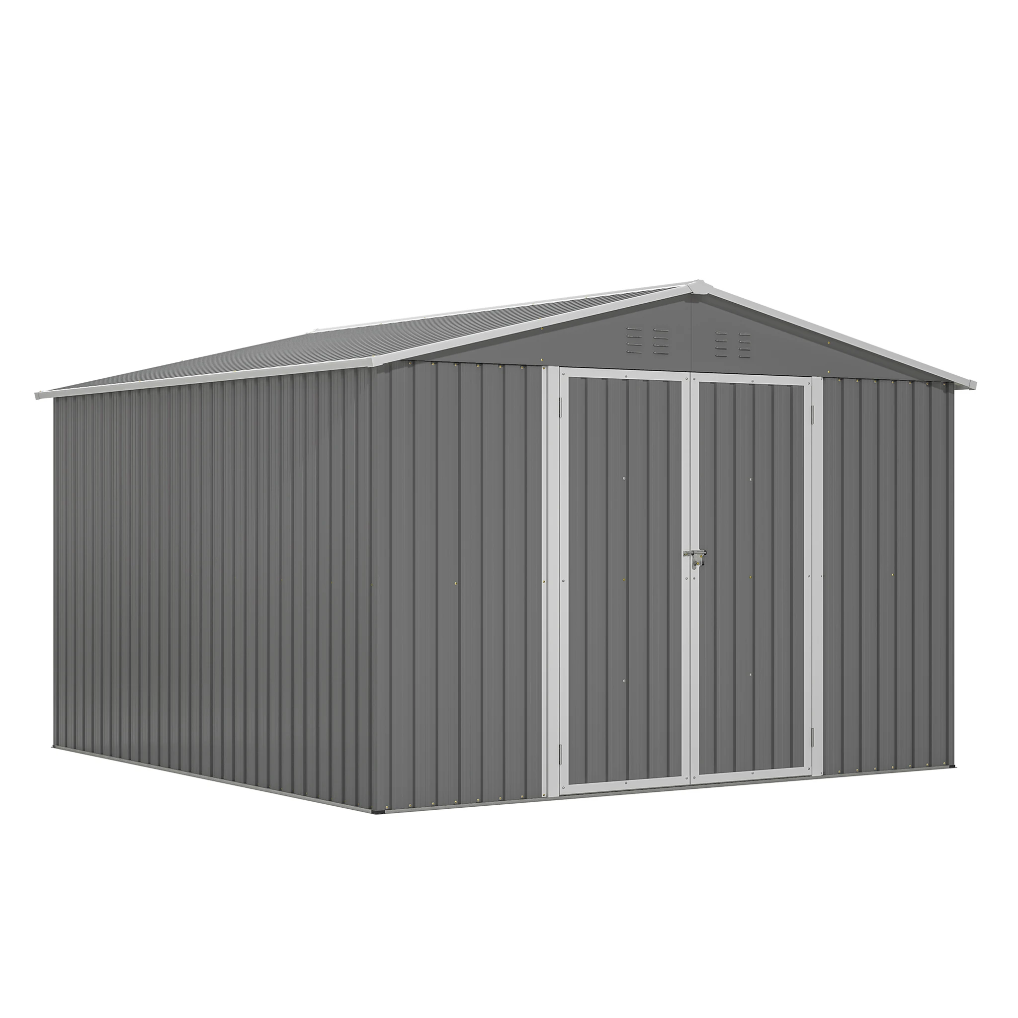 300×311×200 cm Metal Storage Shed Heavy Duty Steel Garden Shed Floor Frame Lockable Doors Weatherproof Outdoor Backyard Patio Lawn