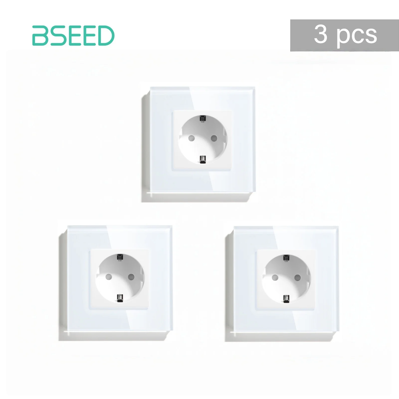 BSEED Single Socket EU Standard 86mm Wall Socket Phone Charge USB C Socket 16A Glass Frame 110V - 240V Electrical Outlet Type-c Wall Mounted White