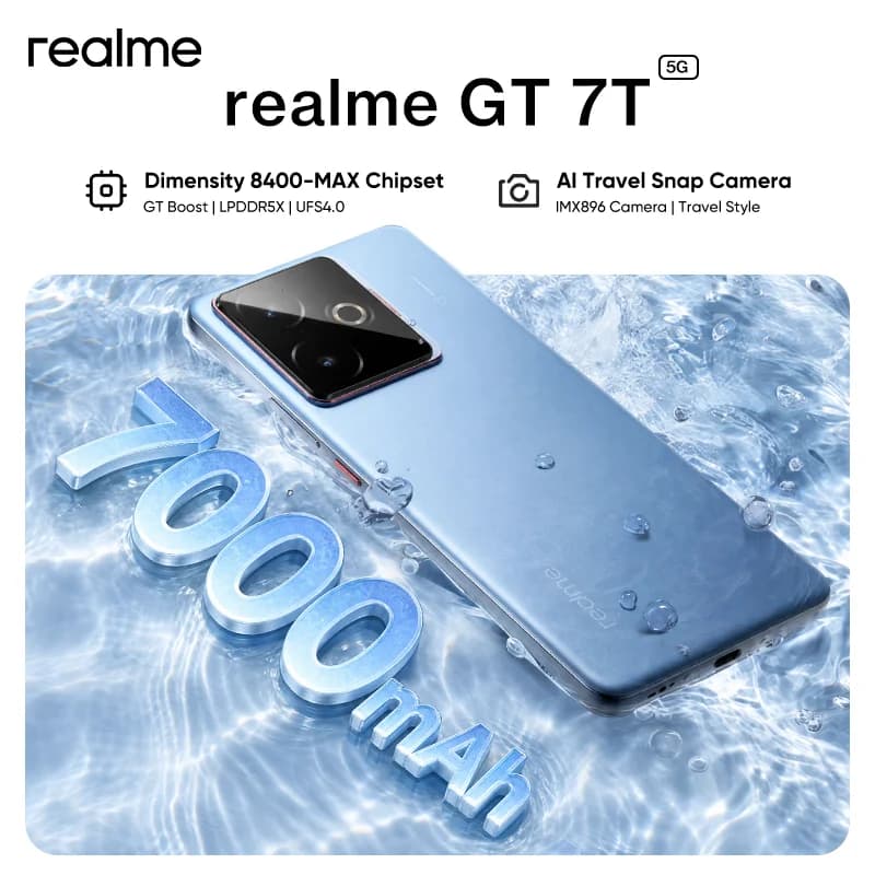 Global Version realme GT 7T 5G AI Smartphone Mediatek Dimensity 8400 Max 6.8" AMOLED Display 7000 mAh Battery 120W Charging
