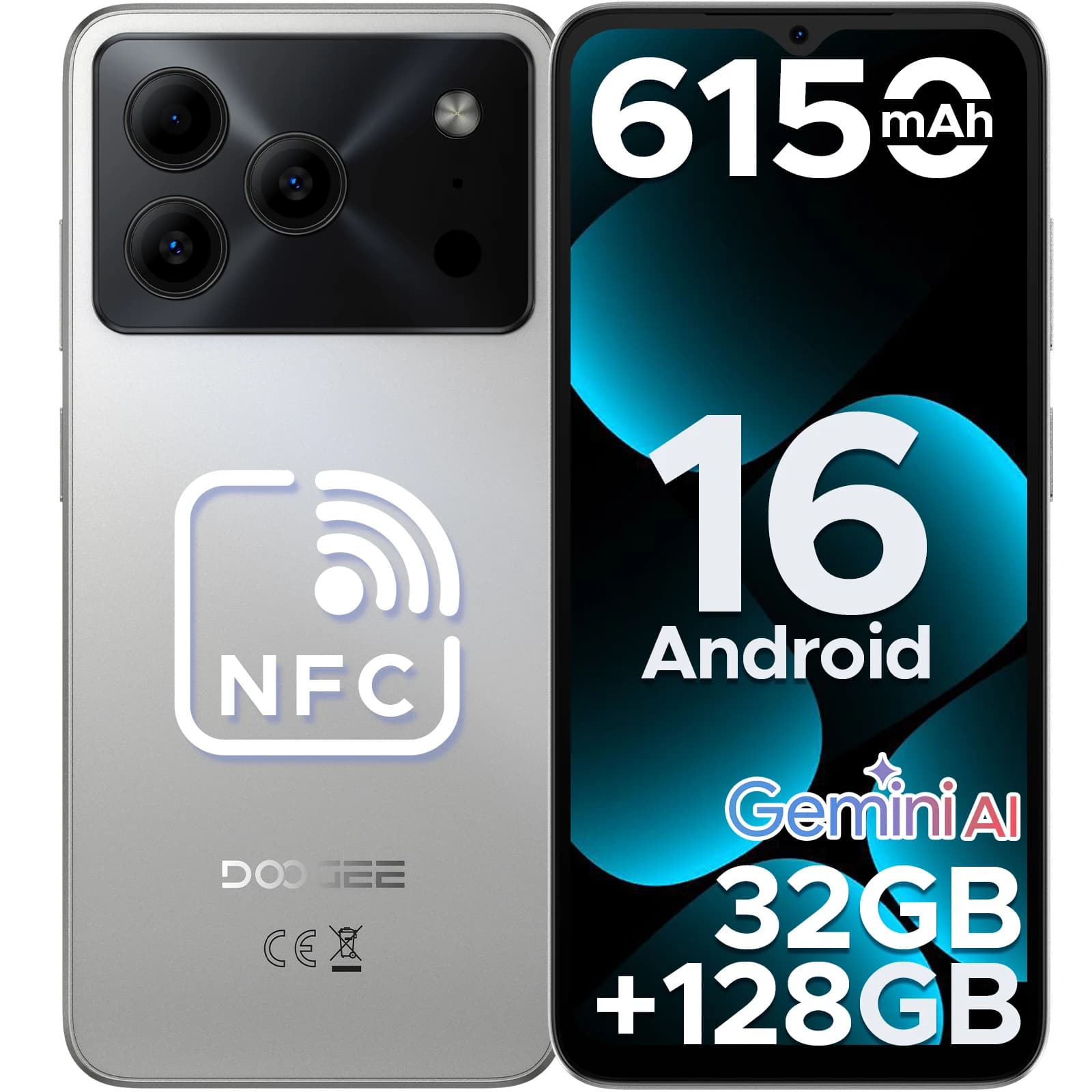 DOOGEE Note56 Pro Smartphone Android 16 32GB+128GB 6150mAh Battery 6.56'' 90Hz Screen Gemini AI NFC Widevine L1 Cell Phone