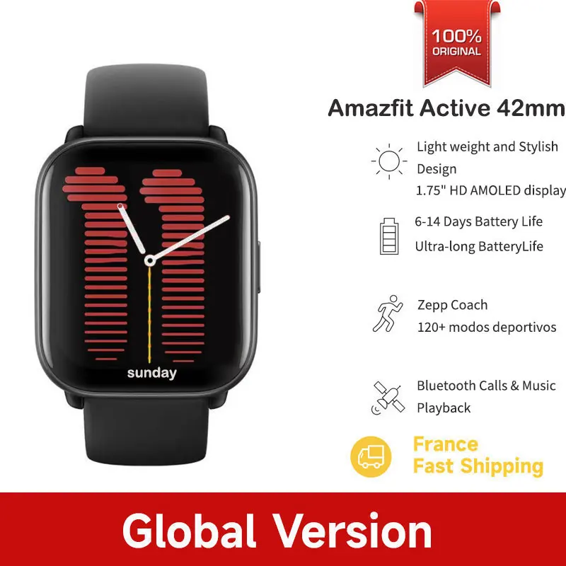 Amazfit Active Smartwatch with GPS Trainer, Zepp Coach, Readiness, AI Fitness, Bluetooth Calls, 14-Day Battery, 1.75" AMOLED Display and Alexa-Enabled  Smart Watch 5 Satellite Positioning Systems 14 Days Battery Life For Android IOS Phone