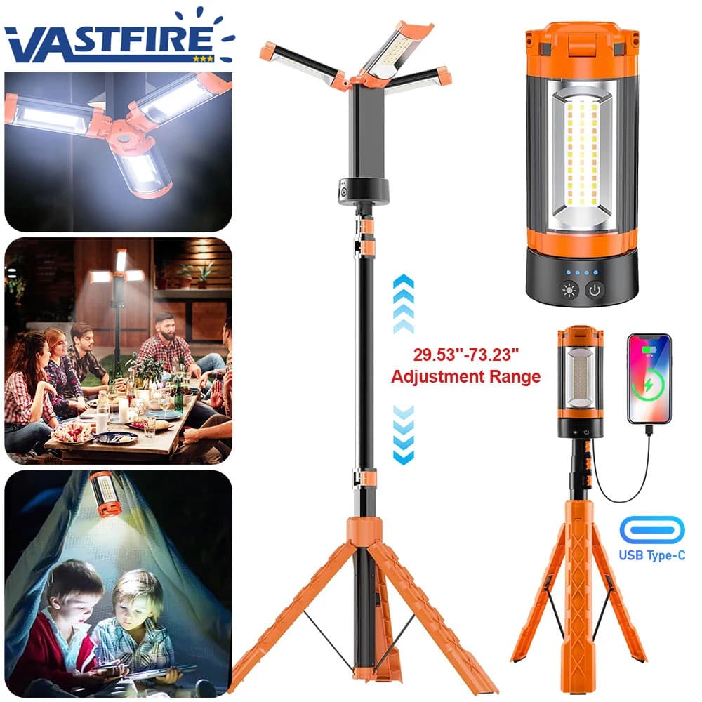 Telescopic Camping Light with 9000mAh Battery, 29-74 Inch Adjustable Tripod LED Campingleuchte IPX65 Waterproof 3 Rotatable Panels for Outdoor Fishing Emergency Power Outage, DE Warehouse