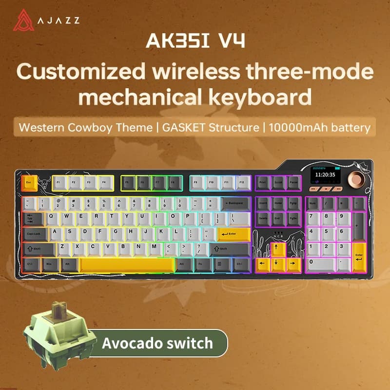 AK35I V4 MAX Hot-Swappable Gaming Keyboard with Metal Knob, Custom RGB,Long-Lasting Battery - Free Random Wired Office Mouse
